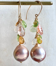 Load image into Gallery viewer, Aurora Pink Edison Pearls Citrine Prehnite Sunstone 14k GF Earrings