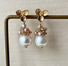 Load image into Gallery viewer, White Round Pearls &amp; Gems Floral Studs