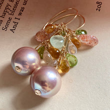 Load image into Gallery viewer, Aurora Pink Edison Pearls Citrine Prehnite Sunstone 14k GF Earrings