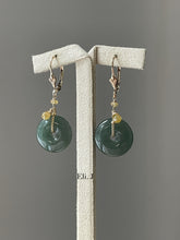 Load image into Gallery viewer, Deep Green Jade Donuts &amp; Yellow Diamonds 14kGF Earrings
