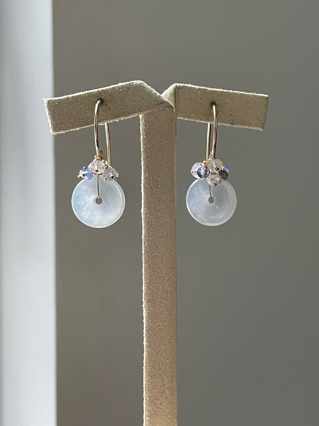 Petite Icy Jade Donuts, Tanzanite, Pearls 14kGF Earrings