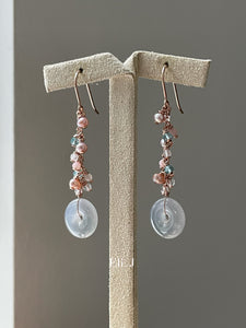 Petite Icy Jade Donuts, Pink Pearls, Gemstones 14kRGF Earrings