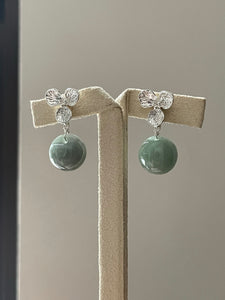 Jade Apples #6: Green Jade & Silver Flower Stud Earrings