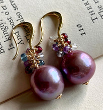 Load image into Gallery viewer, Deep Lavender Pearls &amp; Gemstones Gold Earrings