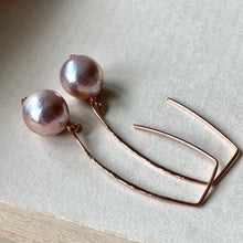 Load image into Gallery viewer, Unicorn Pink Edison Pearls (Hand Forged) 14kRose GF Earrings