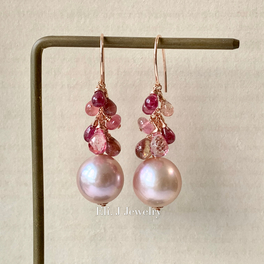 Large AAA Pink Edison Pearls, Pink Tourmaline & Pink Topaz 14kRGF