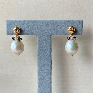White Freshwater, B & W Gemstones Knot Studs 14kGF
