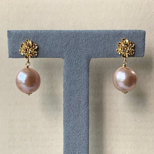 AAA Pink Round Edison Pearls Floral Studs