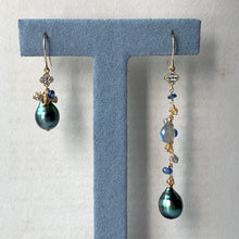 Load image into Gallery viewer, Peacock Tahitian Pearls &amp; Gems Mismatched 14kGF Earrings