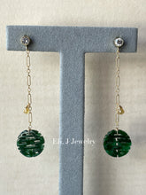 Load image into Gallery viewer, Exclusive to Eli. J: 喜喜 Double Happiness Dark Green Jade, Yellow Diamonds 14kGF Earrings