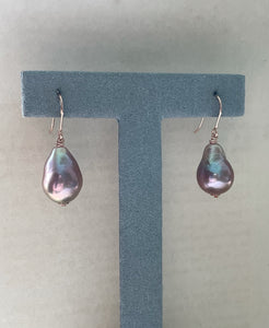 Purple-Pink Edison Drop Pearls 14kRGF Earrings