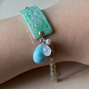 Eli. J Exclusive: Type A Jadeite Floral Bar & Gems Bracelet 14kGF