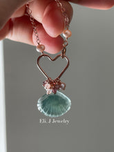 Load image into Gallery viewer, Eli. J Exclusive: Bluish-Green Jade Shell &amp; RGF Heart Necklace