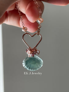Eli. J Exclusive: Bluish-Green Jade Shell & RGF Heart Necklace