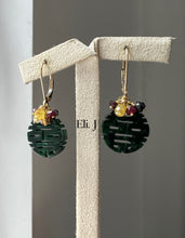 Load image into Gallery viewer, Exclusive to Eli. J: 18k SOLID GOLD 喜喜 Xuangxi Jade, Yellow Diamonds, Ruby Earrings