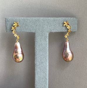 AAA Rainbow Unicorn Edison Drop Pearls on Cascading Flower Studs