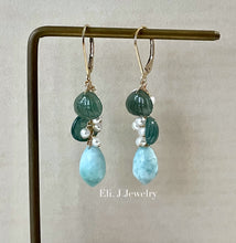 Load image into Gallery viewer, Mini Jade Shells, Larimar, Pearls 14kGF Earrings