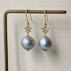 Silver Baroque Pearls & Zirconia Flower 14kGF