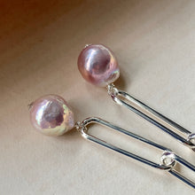 Load image into Gallery viewer, Lilac Edison Pearls on Silver Statement Link Earrings