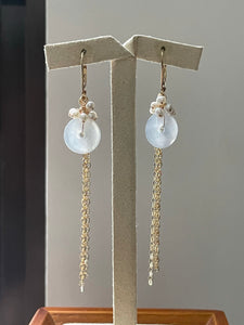 Petite Icy Jade Donuts, Pearls & Detachable Chain 14kGF Earrings
