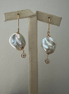 Unique Keshi Pearls & Clover Dangle 14kGF Earrings
