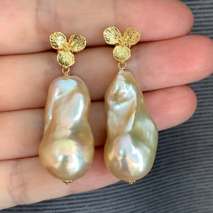 AAA Rainbow Lustre Peach Baroque Pearls 14kGF Earrings