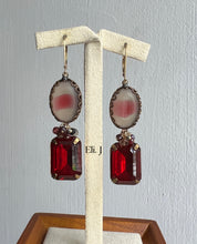 Load image into Gallery viewer, Rosalind: Vintage Red Gems, Black Diamond, Ruby, Garnet 14kGF Earrings