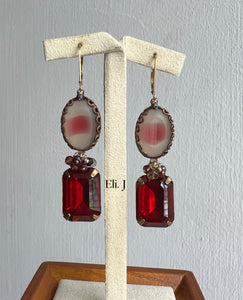 Rosalind: Vintage Red Gems, Black Diamond, Ruby, Garnet 14kGF Earrings