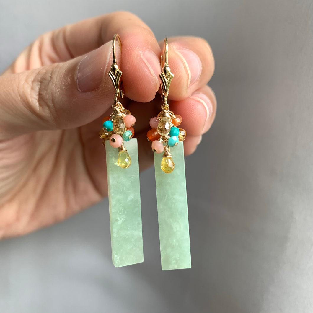 Signature Type A Apple-Green Jade Bars & Gemstones Earrings