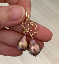 Load image into Gallery viewer, Rainbow Lustre Gold Pearls &amp; Gold Filled Stars Earrings