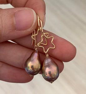 Rainbow Lustre Gold Pearls & Gold Filled Stars Earrings