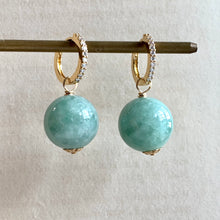 Load image into Gallery viewer, Large &amp; Luscious Type A Green Jade Balls on CZ Hoops