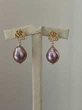Load image into Gallery viewer, Purple Edison Drop Pearls on Rose Studs