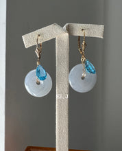 Load image into Gallery viewer, Pure White Jade Donuts &amp; Swiss Blue Topaz 14kGG Earrings