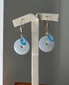 Pure White Jade Donuts & Swiss Blue Topaz 14kGG Earrings