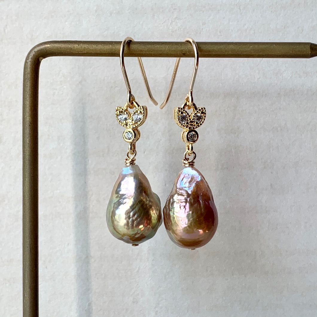 Rainbow Gold Edison Pearls & GP Bee Earrings