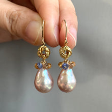 Load image into Gallery viewer, Soft Pink Rainbow AAA Edison Pearls &amp; Andalusite, Tanzanite Gems Knots 14kGF