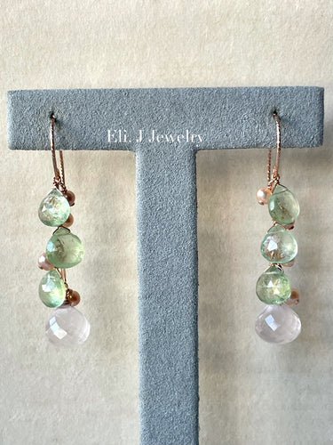 Spring 1: Rose Quartz, Prehnite, Pearls 14kRGF Earrings