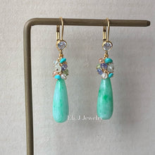Load image into Gallery viewer, Custom-Cut Mint Green Type A Jadeite Drops, Turquoise &amp; Gems Earrings