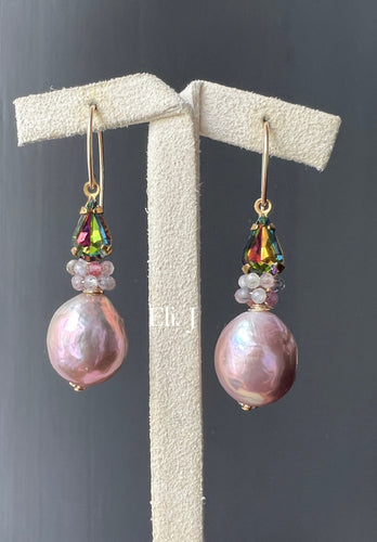 Lace & Pearls: Vintage Swarovski, Pink Edison Pearls & Spinel 14kGF Earrings