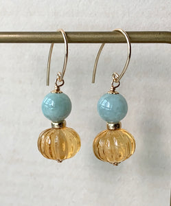 Apple Green Jade & Citrine Pumpkin 14kGF
