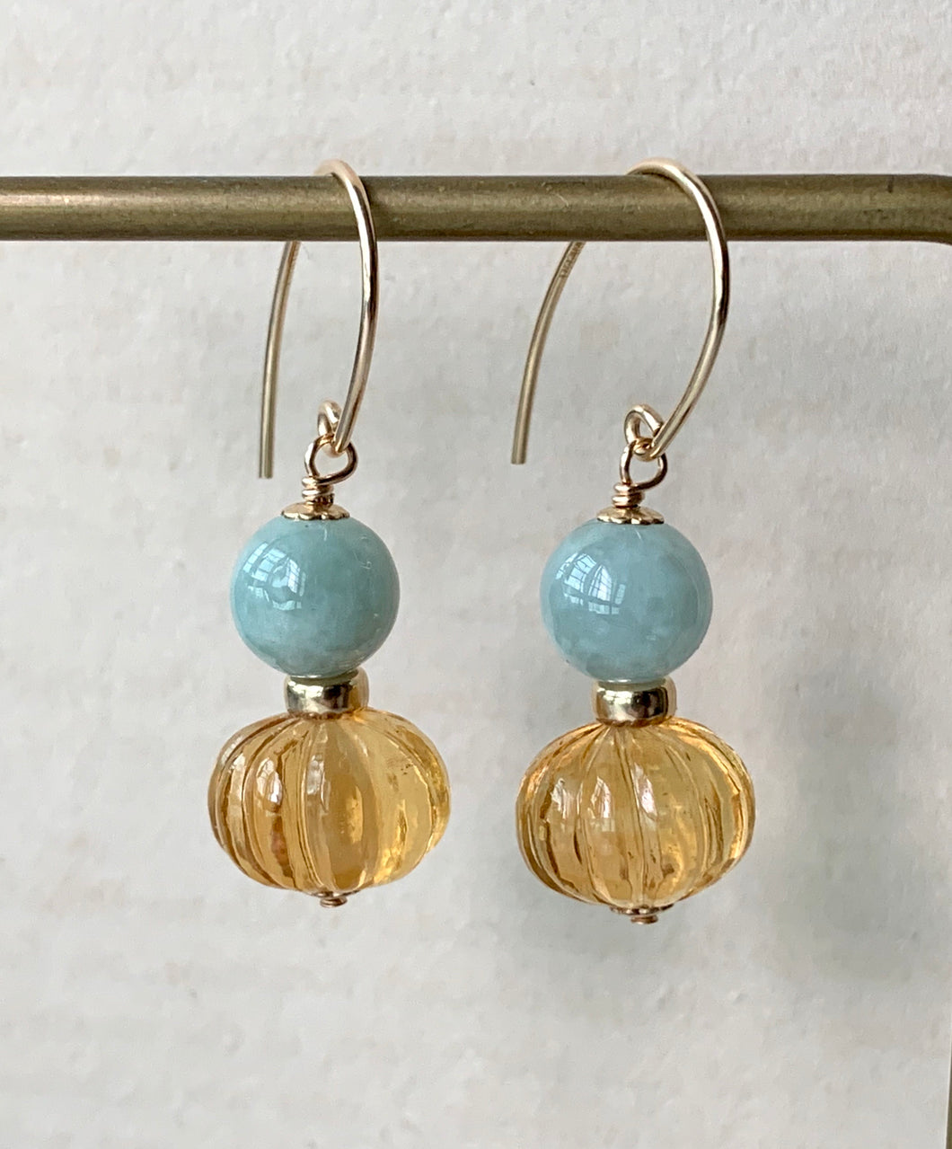 Apple Green Jade & Citrine Pumpkin 14kGF