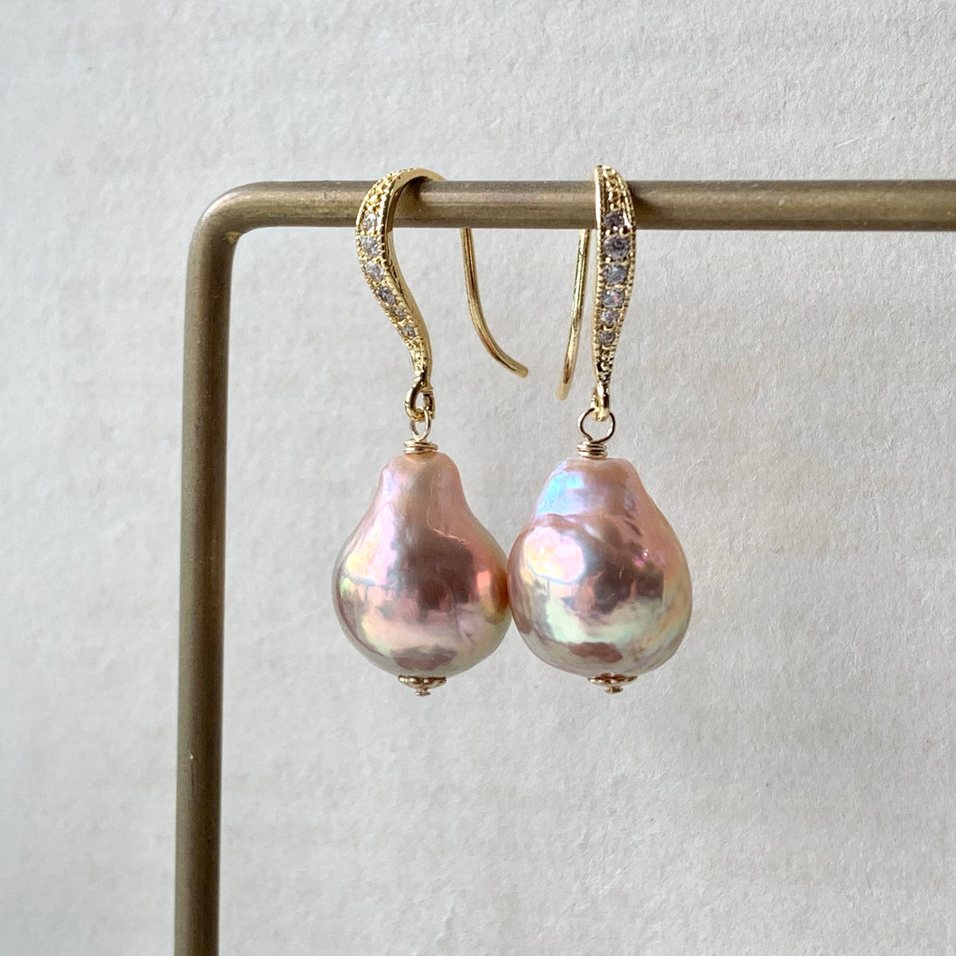 Pink Rainbow Edison Pearl Earrings Gold