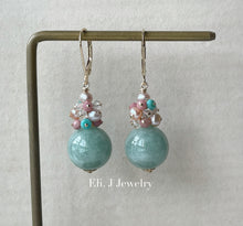 Load image into Gallery viewer, Apple Green Type A Jade Balls &amp; Gemstones Rhodocrosite, Turquoise 14kRGF Earrings