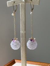 Load image into Gallery viewer, Lavender 喜喜 Double Happiness Jade, Pink Sapphire &amp; Gems Long 14kGF Earrings
