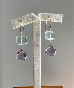 Ametrine, Green Amethyst 14kRGF Earrings