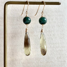 Load image into Gallery viewer, Deep Green Jade &amp; Bi-lemon Quartz 14kGF Earrings
