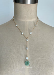 Eli. J Exclusive: 喜喜 Mint Green Jade, Keshi Pearls 14kGF Necklace