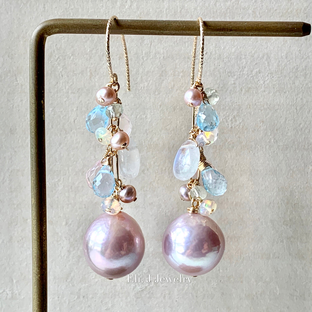 Soft Pink AAA Edison Pearls, Pink & Blue Gemstones 14kGF