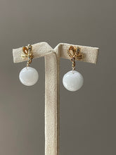 Load image into Gallery viewer, Jade Apples #7: Snow White Jade &amp; Gold Ribbon Studs